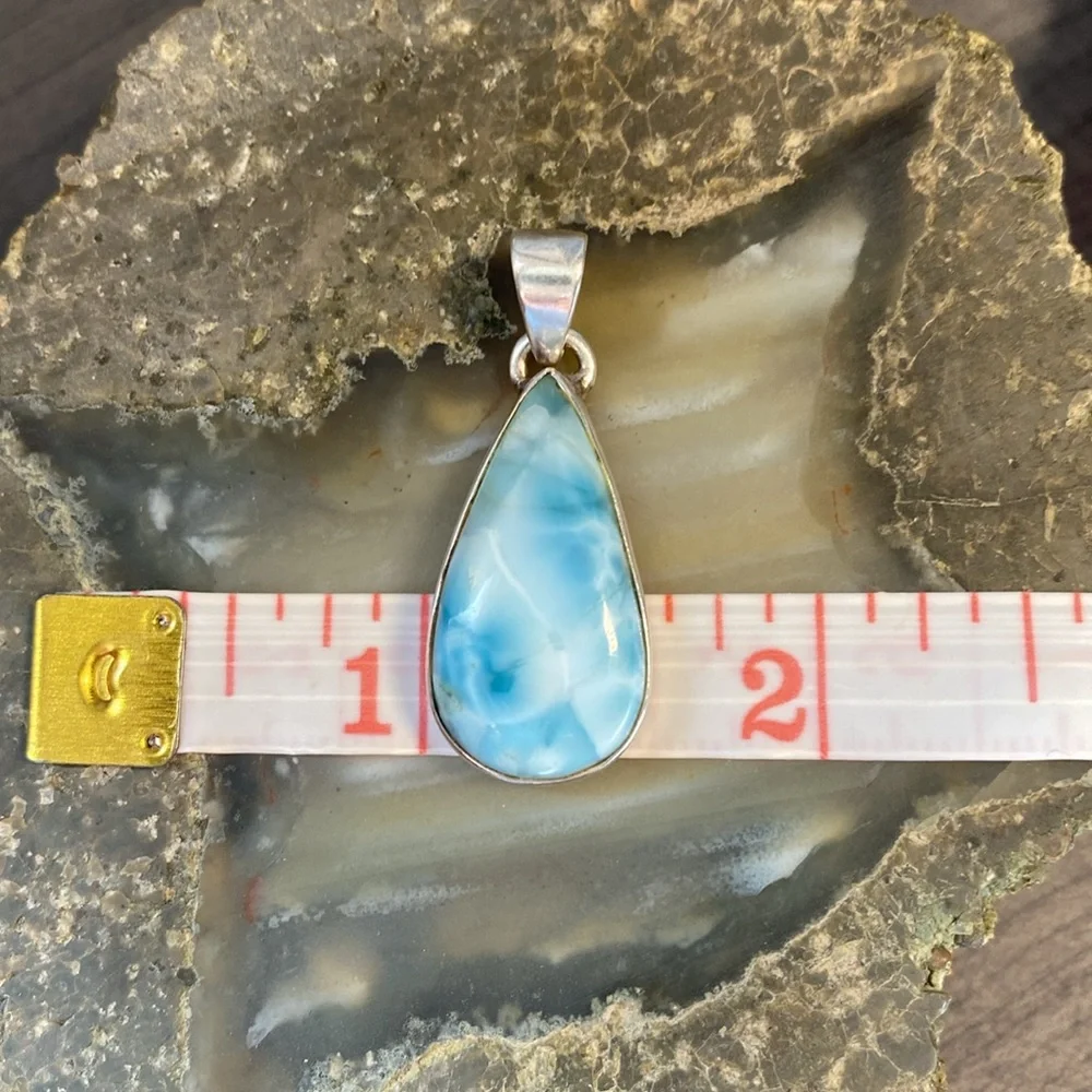 Genuine Larimar Gemstone, 925 Sterling Silver Pendant - Picture 11 of 15
